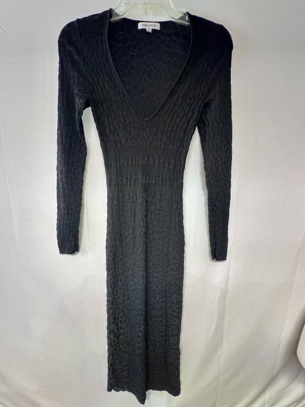 Good American V Neck Black leopard-spotte ong Sleeve Midi Body con Party Dress 0